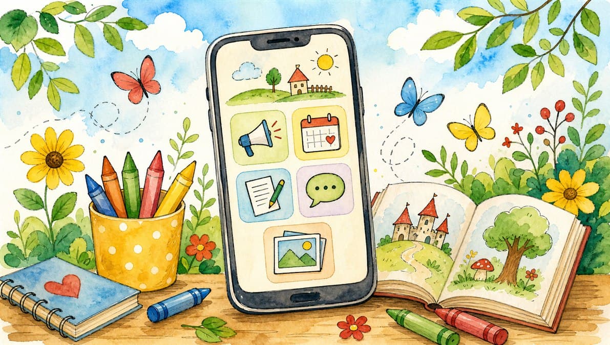 Illustration einer Eltern-App im Märchenland-Stil