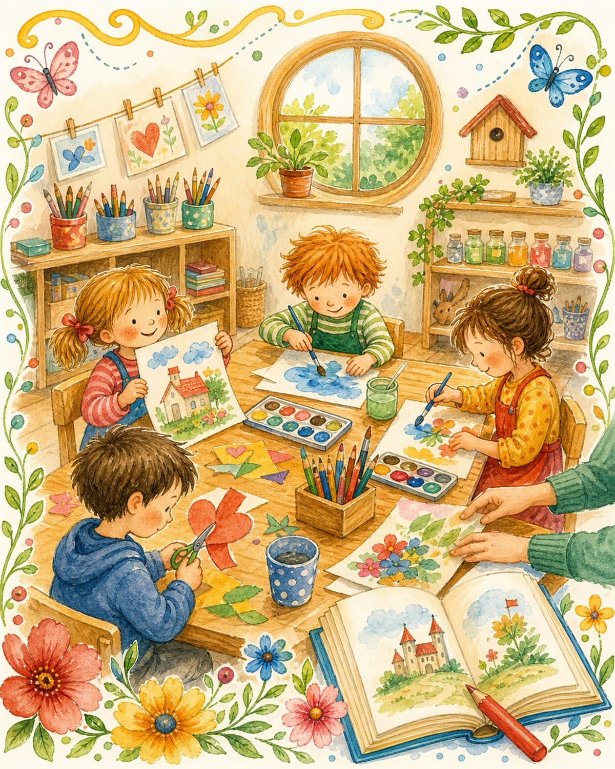 Illustration von Kreativität und Gestaltung im Märchenland-Stil